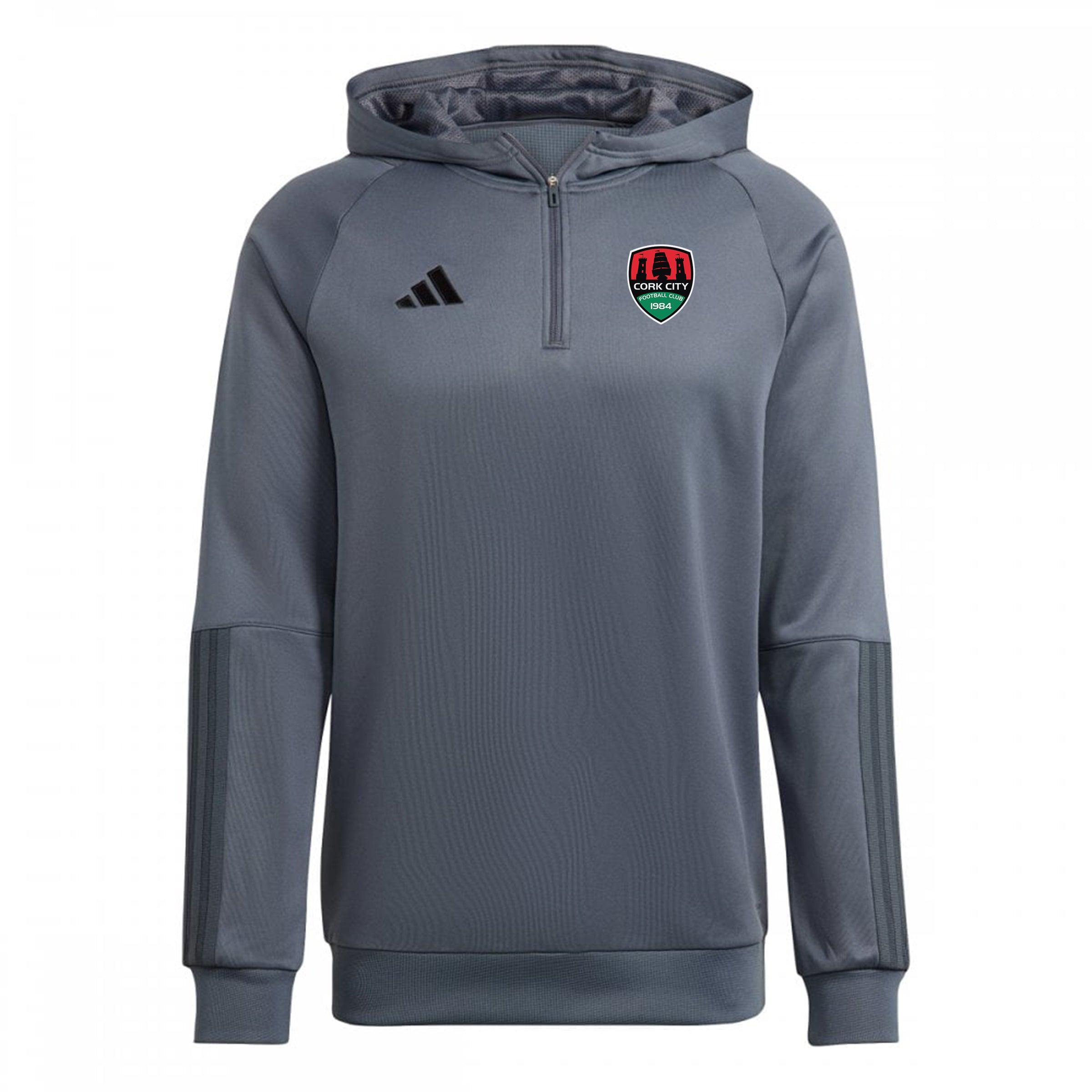 Adidas 23 Silver Grey Hooded Quarter Zip Training Top - Adult