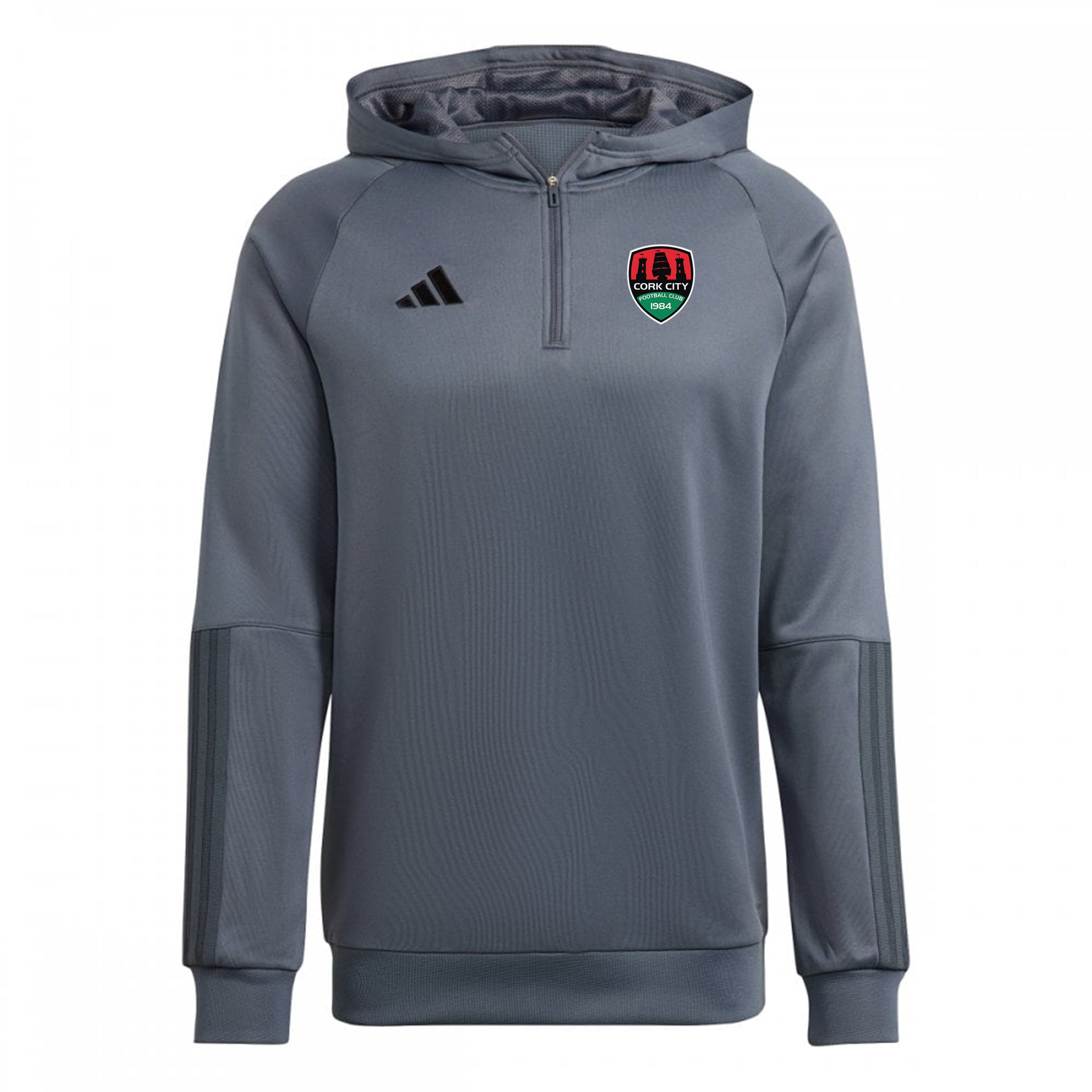 Adidas 23 Silver Grey Hooded Quarter Zip Training Top - Adult,